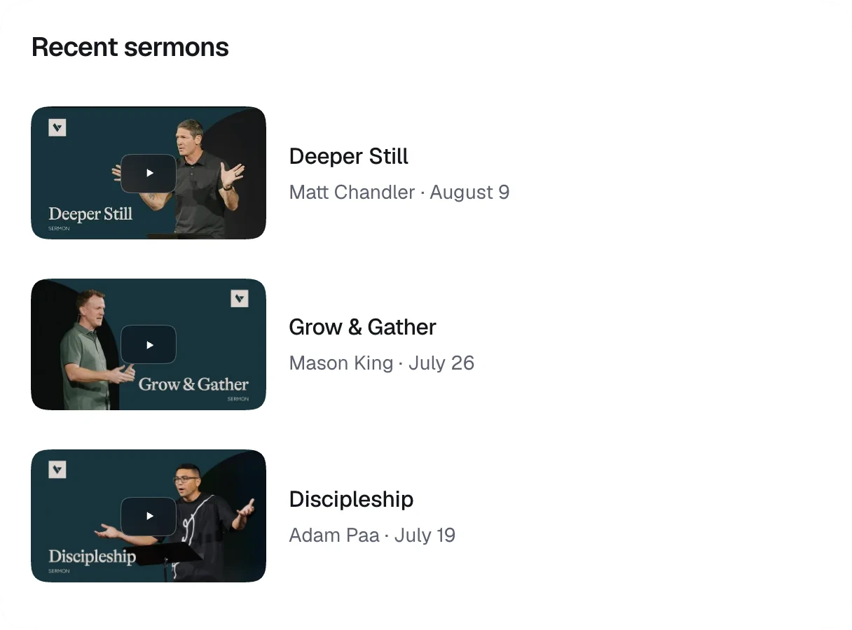 A list of recent sermons with their artwork.