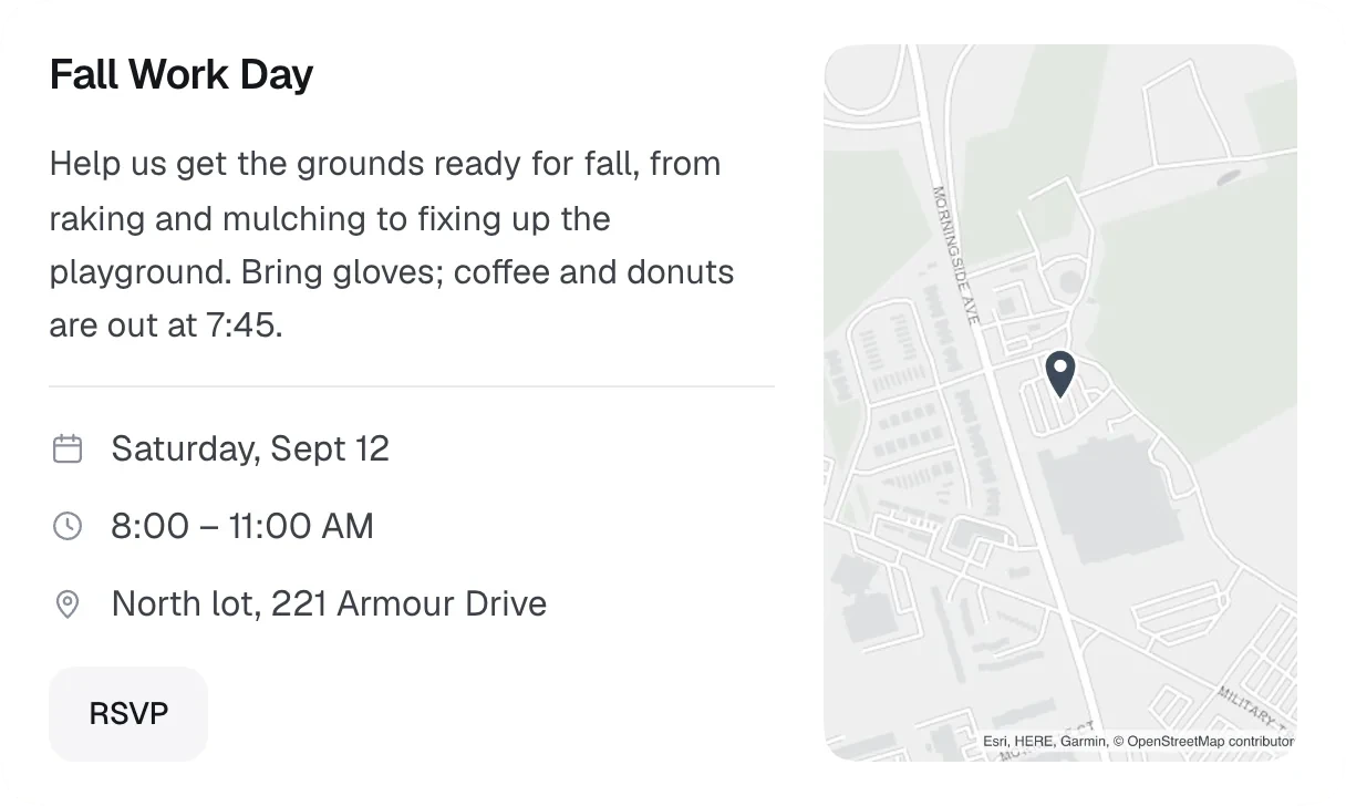 An event with a map of where it is.